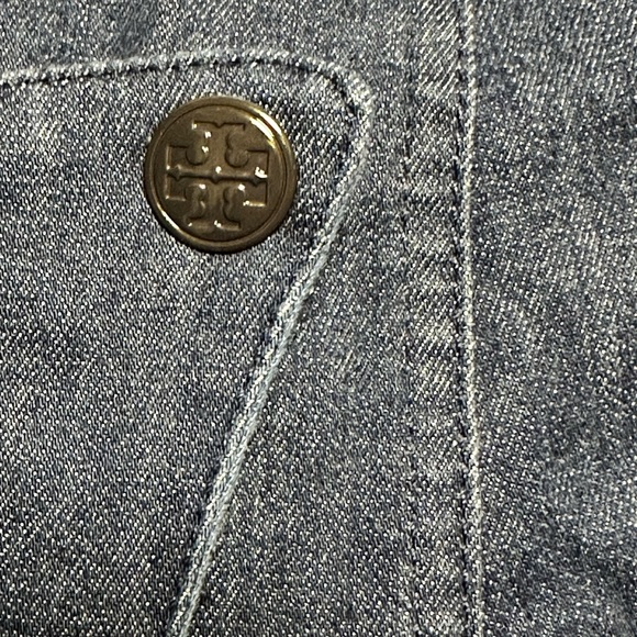 Tory Burch Front Zip Snap Blue Denim Midi Dress Size Medium - Picture 5 of 7